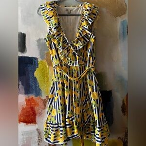 🍋Cato fresh and fun lemon pattern dress. Sleeveless with ruffles and a tie waist